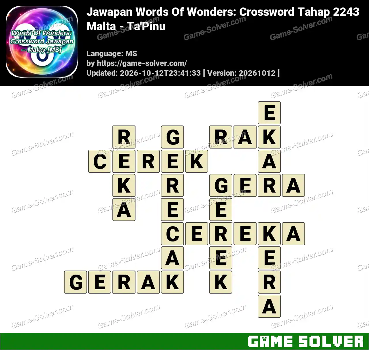 Jawapan Words Of Wonders: Crossword Tahap 2243 – Malta – Ta’Pinu